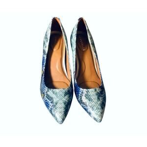 Aerosoles BlueMulti Deal Breaker Snakeskin Embossed Leather Heels 10.5